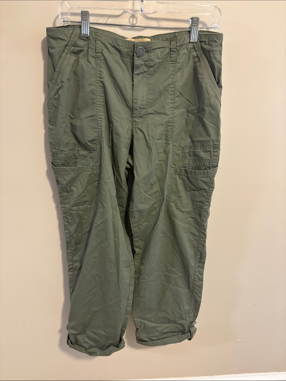Democracy Flex-ellent Cargo Pants Womens 12 Green Cropped Utility Capris Stretch